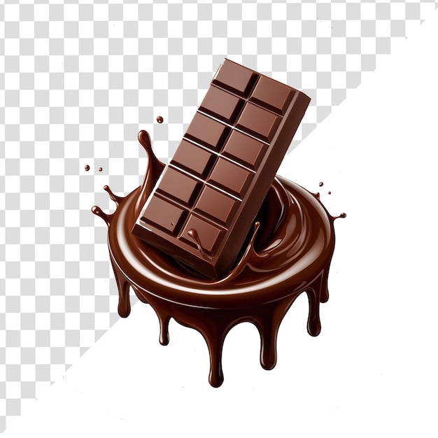 um pedaço de chocolate com chocolate em um fundo branco