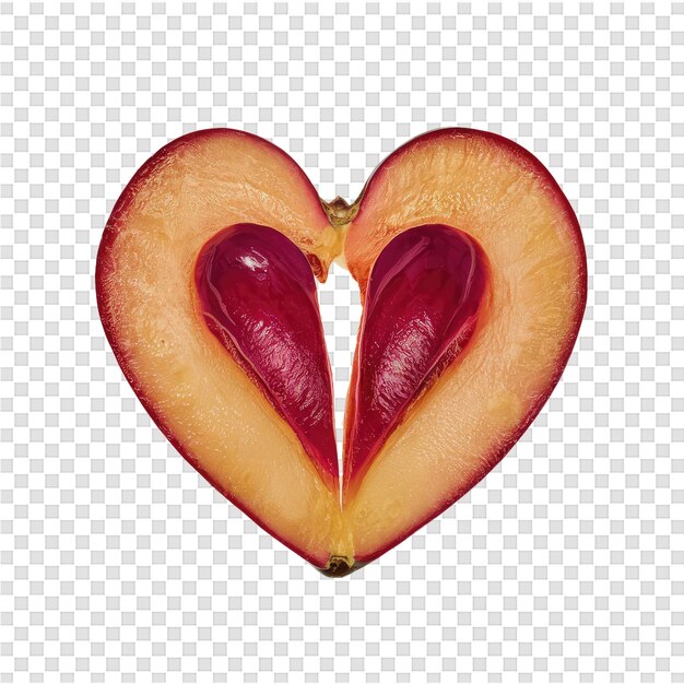 PSD um pedaço de fruta em forma de coração com a palavra maçã