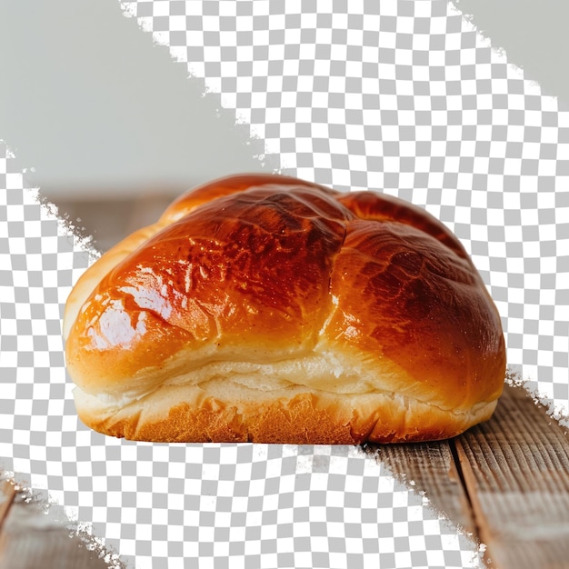 PSD um pedaço de pão sentado em uma mesa de madeira