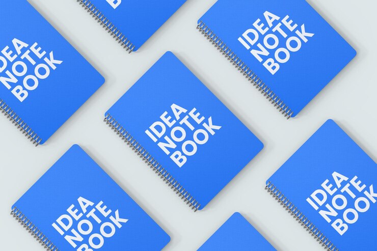 Um pedaço de papel azul com as palavras Idea Notebook nele.