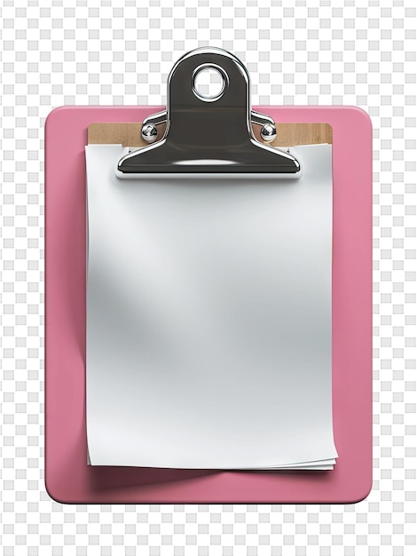 PSD um pedaço de papel rosa e branco com um clipe de prata nele