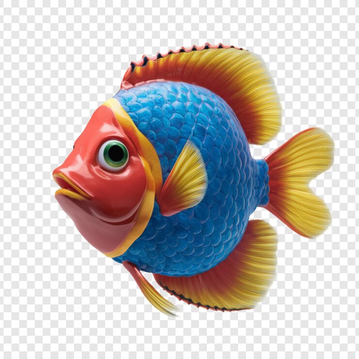 PSD um peixe com olhos grandes sentado em um fundo branco