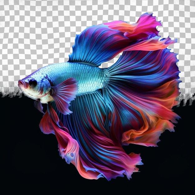 PSD um peixe com um corpo azul e um fundo preto com um quadrado branco no meio