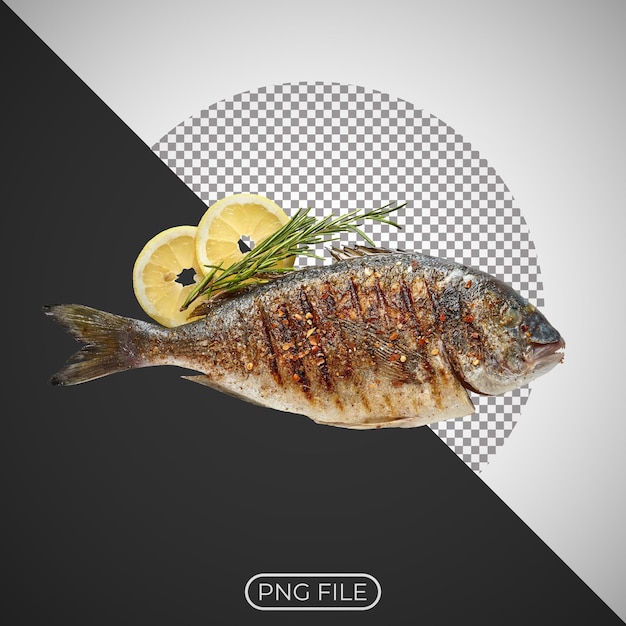 um peixe com um limão e um limão na parte de baixo