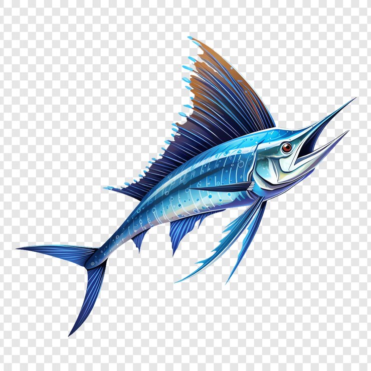 PSD um peixe com uma cauda azul está em um fundo transparente