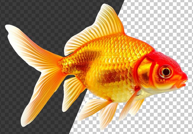 PSD um peixe dourado e vermelho nadando em um tanque png