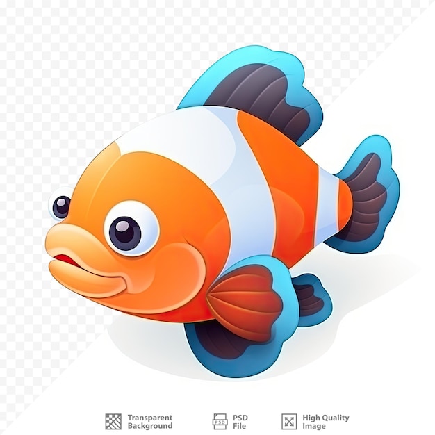 PSD um peixe laranja de desenho animado com um sorriso no rosto.