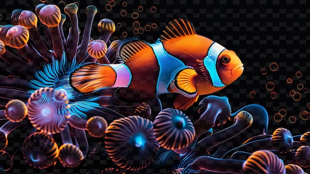 PSD um peixe-palhaço está cercado de corais e anêmonas