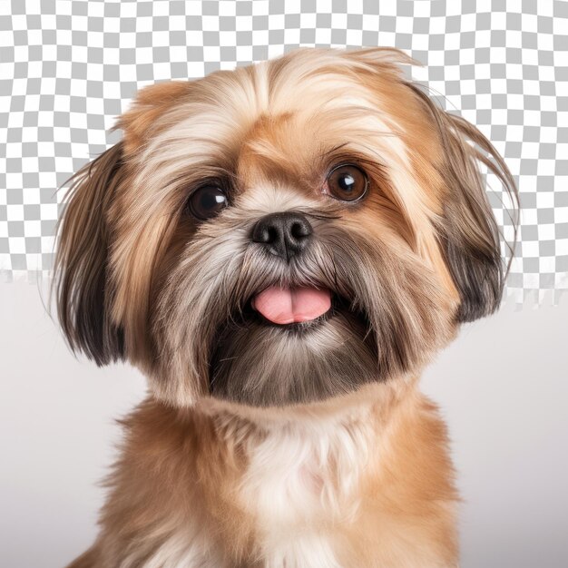 PSD um pequeno cão shih tzu com a língua para fora está olhando para a câmera