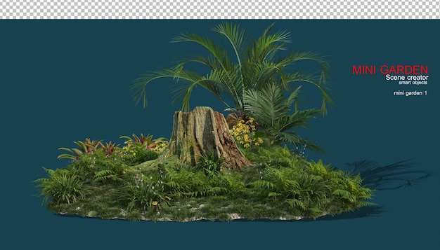 Um pequeno jardim com muitas flores e plantas