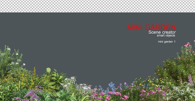 Um pequeno jardim com muitos tipos de árvores e flores