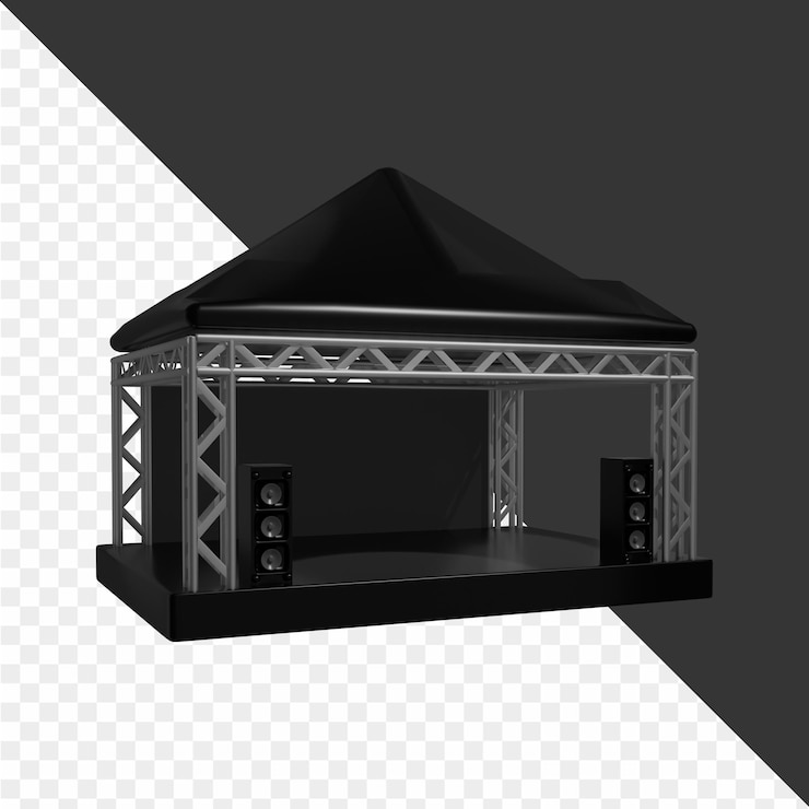 PSD um pequeno palco com um telhado preto e um telhado negro