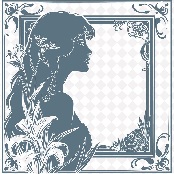 PSD um perfil de mulher com um padrão floral e uma foto de uma mulher