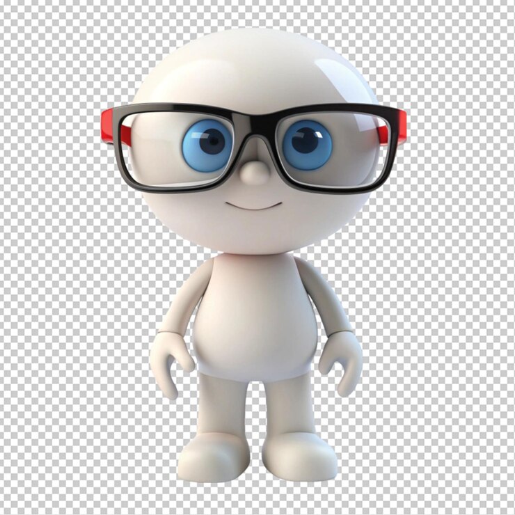 PSD um personagem 3d branco com óculos de fundo transparente
