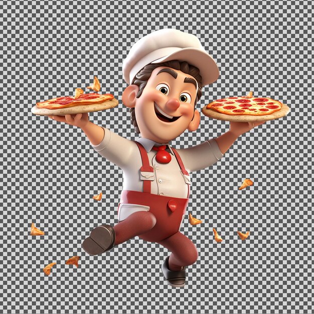 PSD um personagem de desenho animado com pizza em seu prato e uma pizza nele