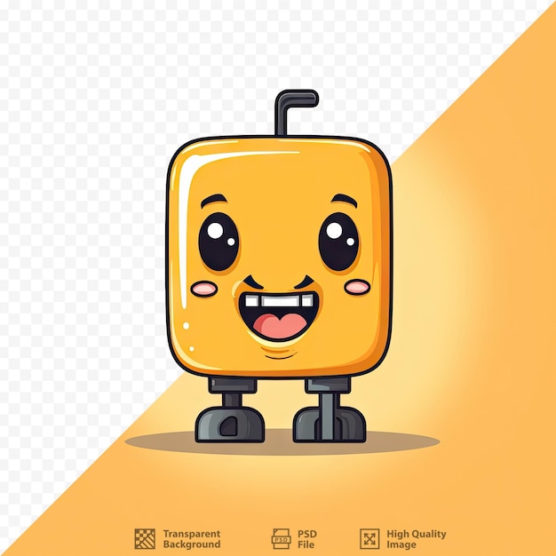 PSD um personagem de desenho animado com rosto amarelo e fundo laranja.