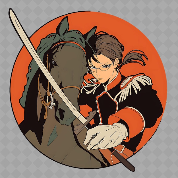 PSD um personagem de desenho animado com uma espada e um cavalo