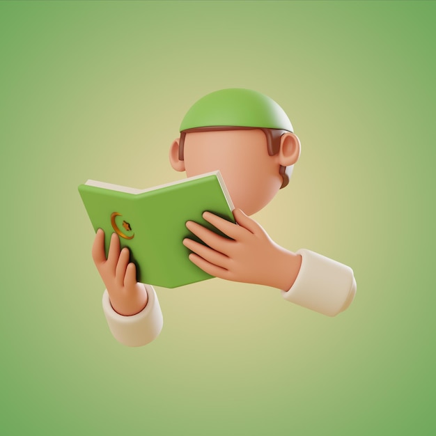 Um personagem de desenho animado lendo um livro com capa verde.