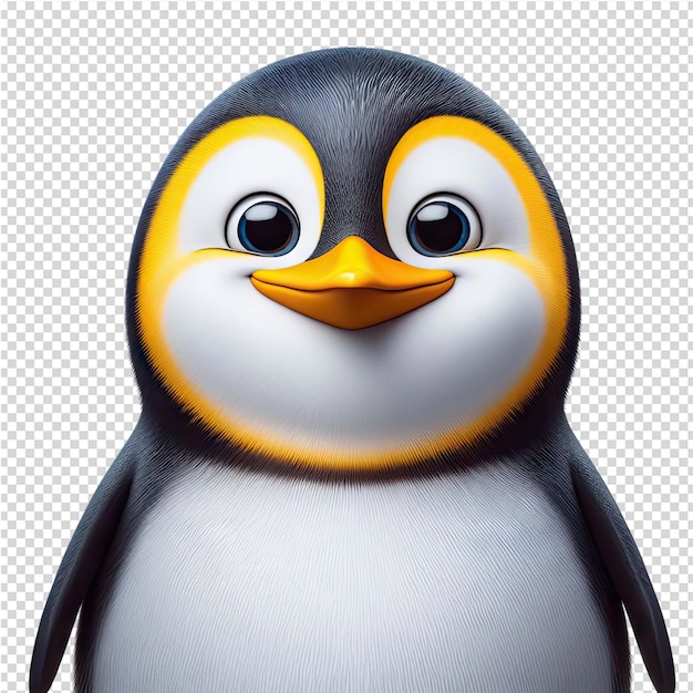 PSD um pinguim com um bico amarelo e um sorriso no rosto