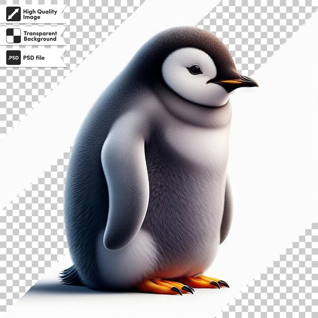 PSD um pinguim que está em um fundo branco com as palavras pinguim nele