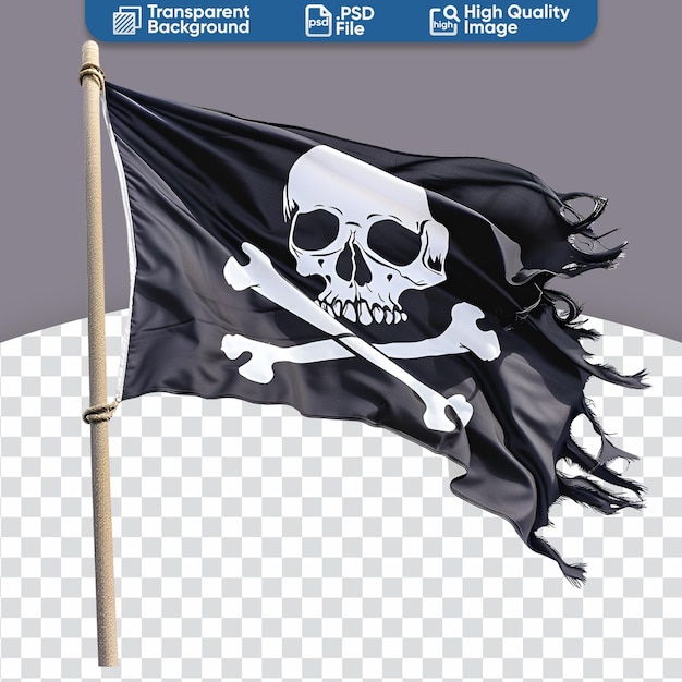 PSD um pirata bandeira crânio e ossos capturados em um dia de vento.