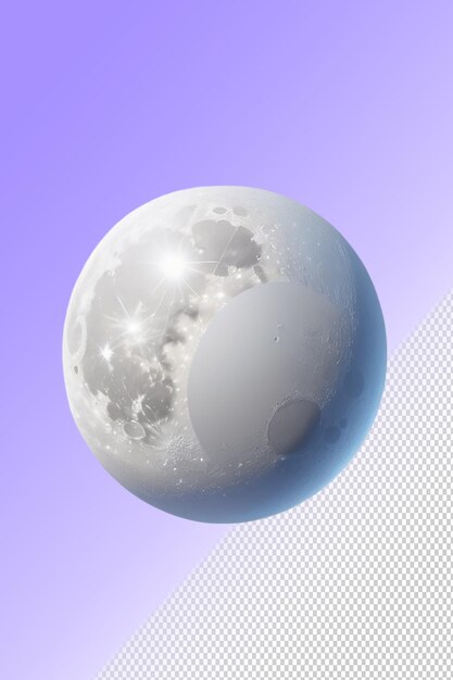 Um planeta branco com um fundo roxo e a lua no meio