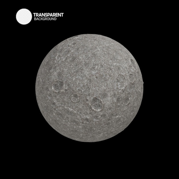 PSD um planeta cinza com uma lua cinza e um texto branco que diz fotografia transparente.