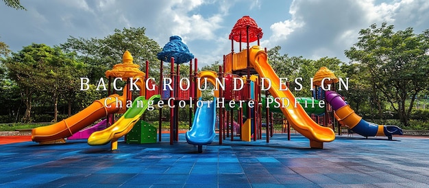 Um playground colorido com escorregadores e torres