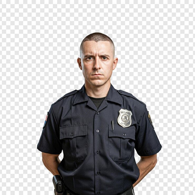 PSD um policial está isolado em um fundo transparente