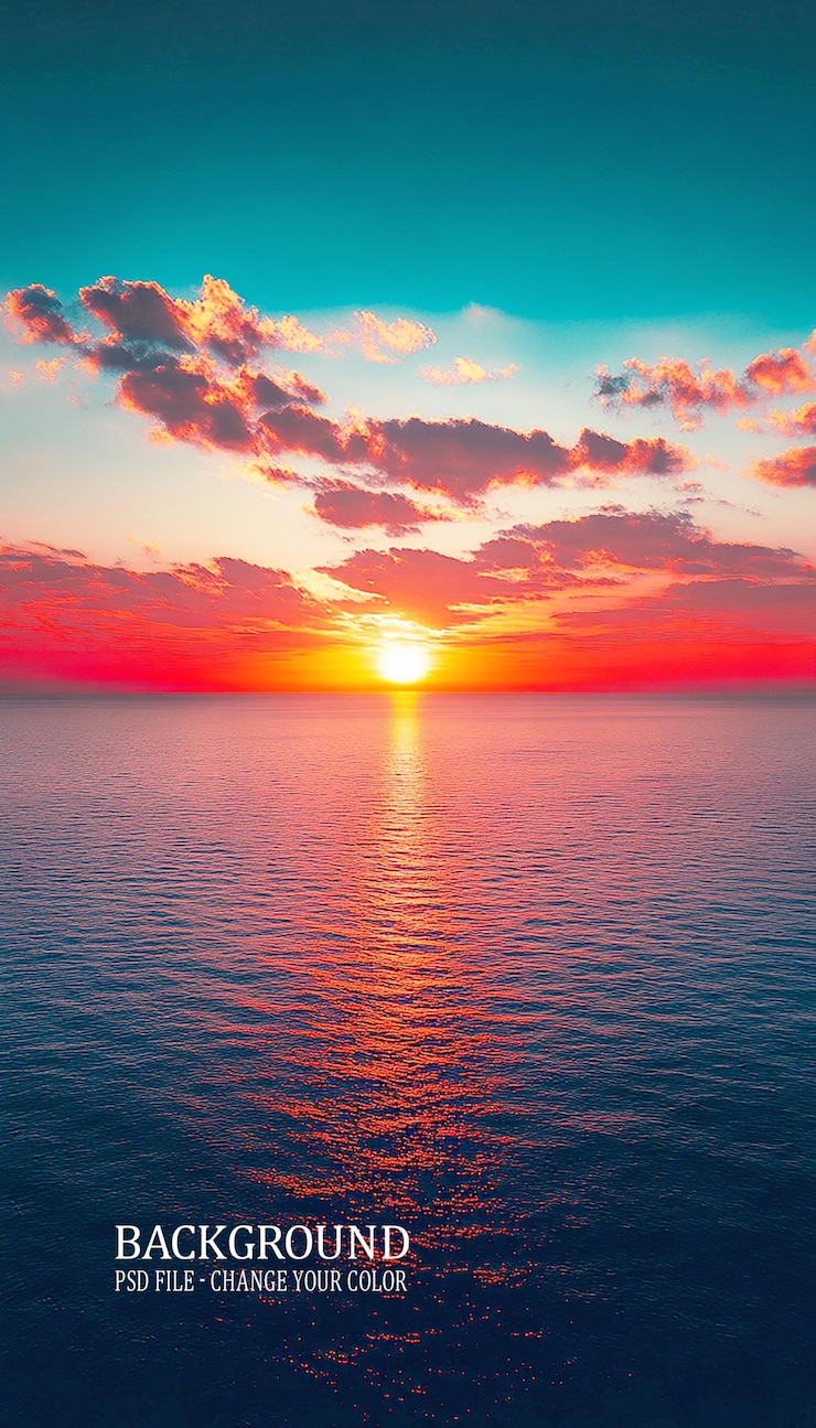 PSD um pôr-do-sol sobre o oceano com um pôr- do-sol no céu