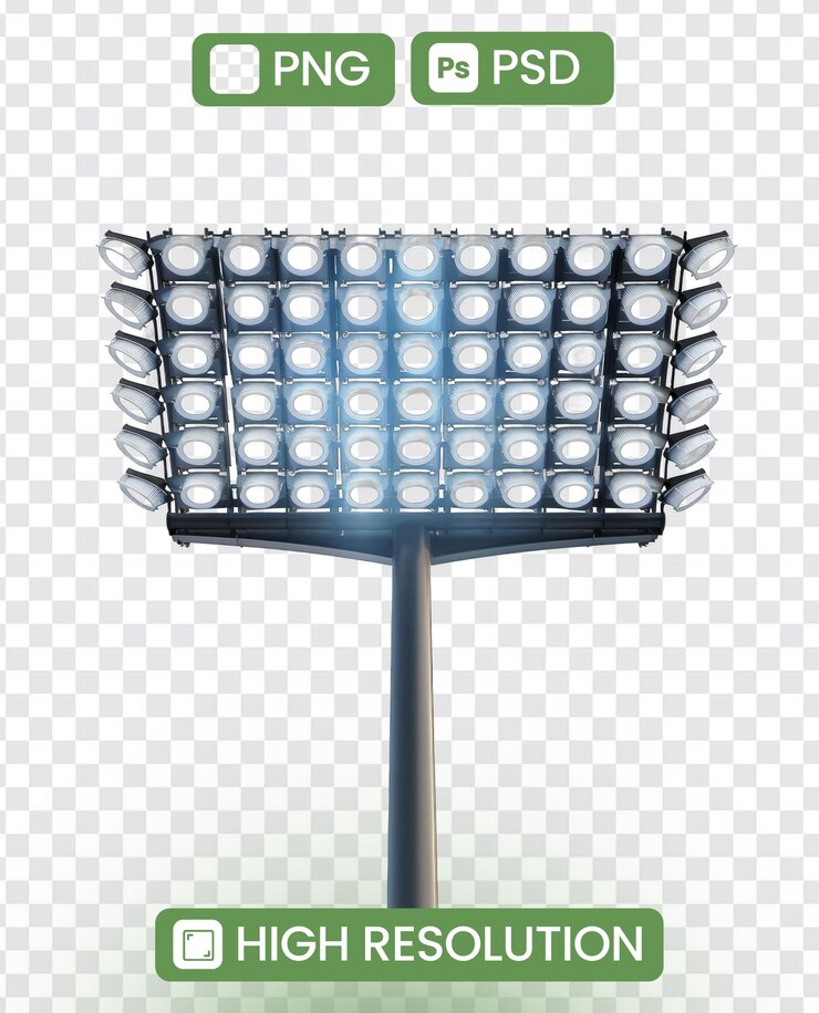 PSD um poste de luz alto com muitas luzes nele