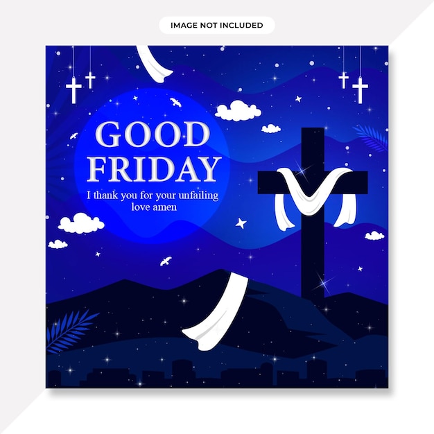 Um pôster azul com uma cruz que diz boa sexta-feira