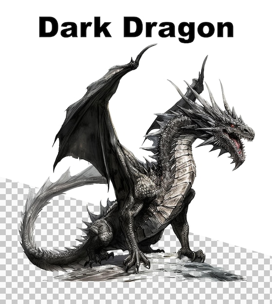 PSD um pôster com um dark dragon em fundo transparente e as palavras dark dragon no topo