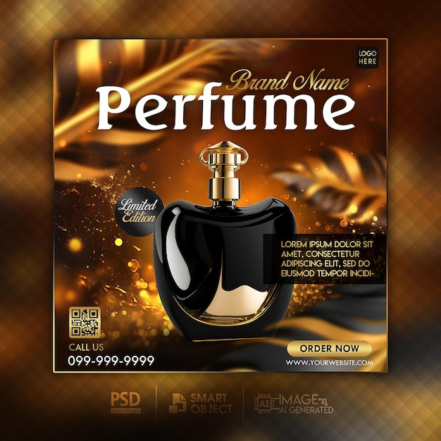 PSD um pôster de perfume que diz 