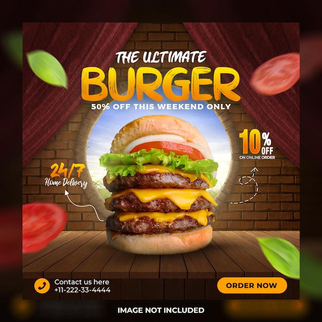 Um pôster de um hambúrguer com as palavras 