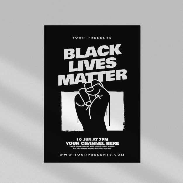 Um pôster em preto e branco que diz que vidas negras importam.