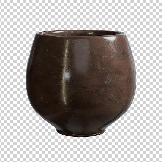 Um pote de mármore castanho isolado sobre um fundo transparente