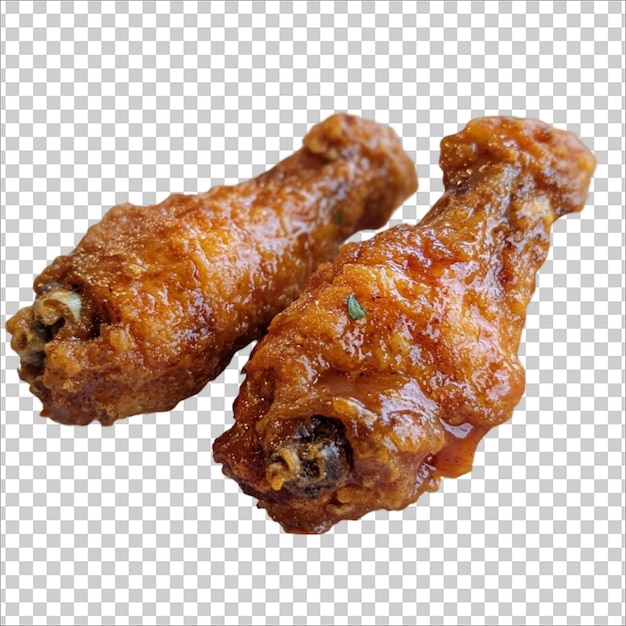 um prato branco com asas de frango e um recipiente branco com um fundo transparente
