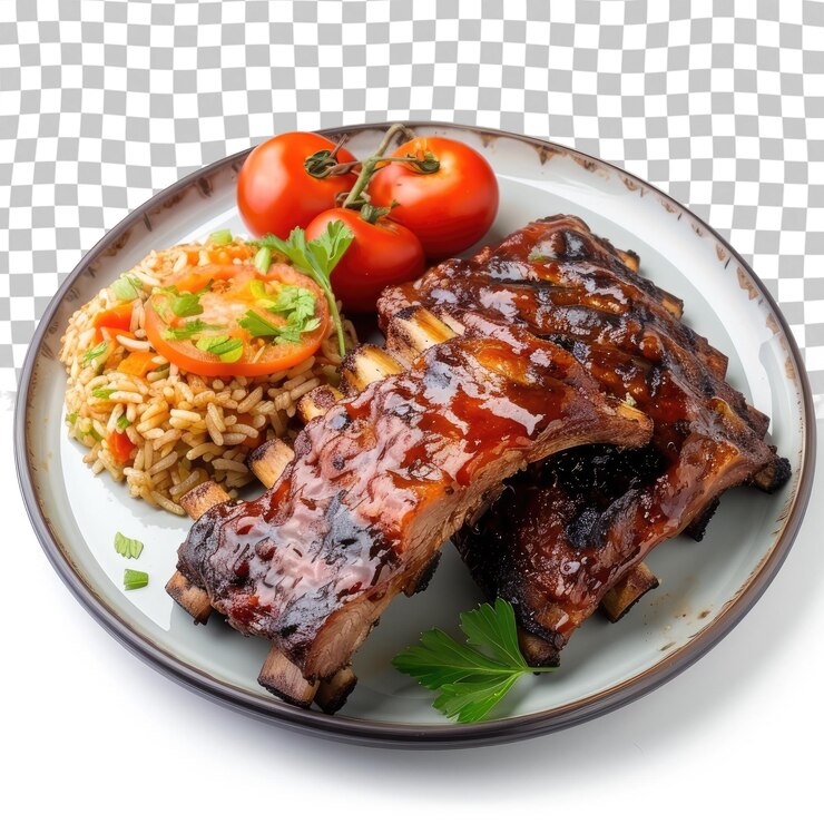 PSD um prato de comida com tomates de arroz e arroz