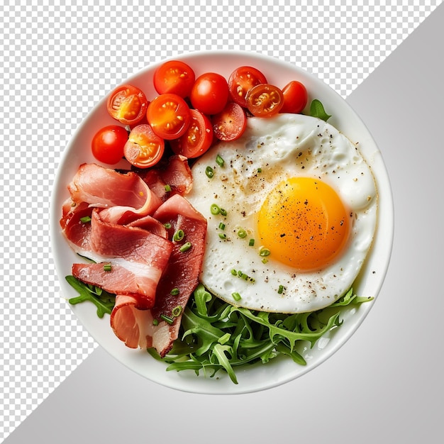 PSD um prato de comida com um ovo frito e tomates
