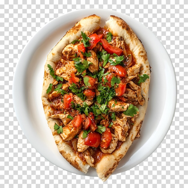 um prato de comida com um prato branco que diz frango e legumes