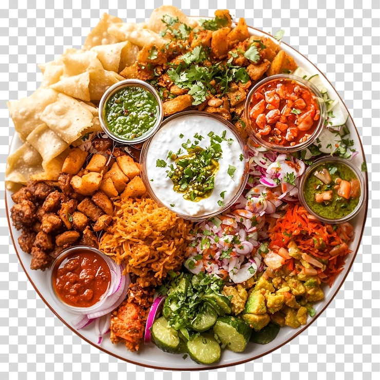 PSD um prato de comida com uma variedade de alimentos nele