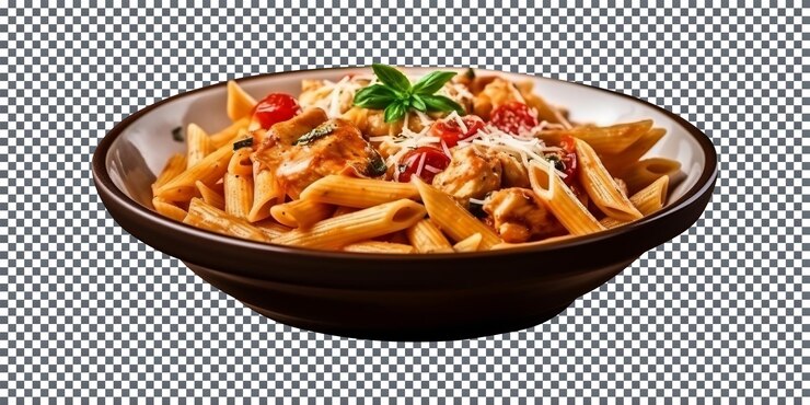 PSD um prato de penne saboroso isolado sobre um fundo transparente