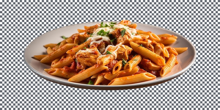 PSD um prato de penne saboroso isolado sobre um fundo transparente