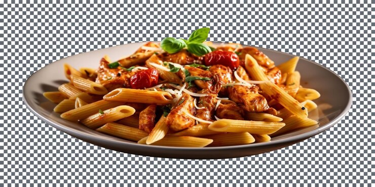 PSD um prato de penne saboroso isolado sobre um fundo transparente