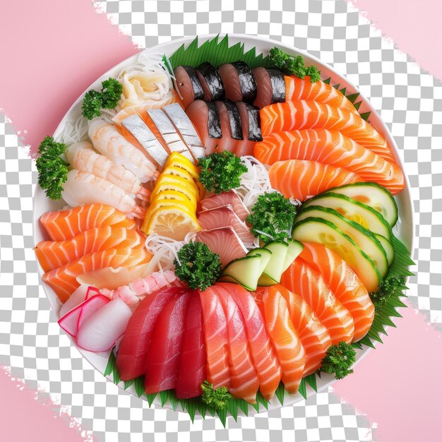 PSD um prato de sushi com diferentes tipos de sushi nele