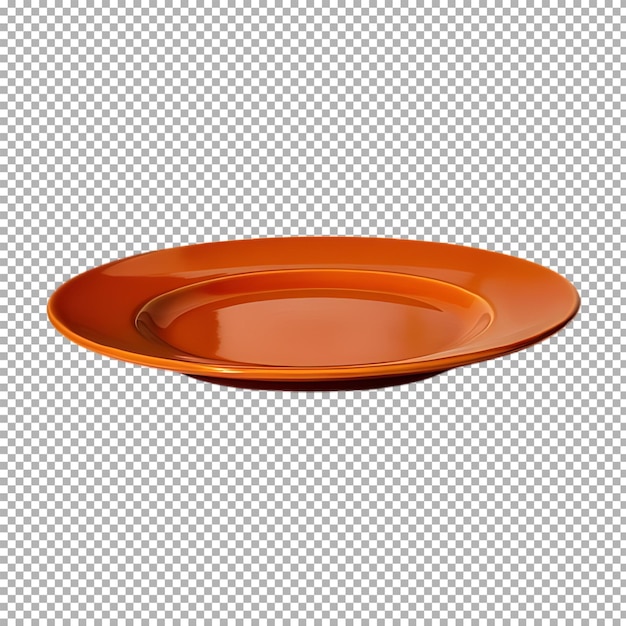 Um prato laranja com um prato vermelho em um fundo cinza