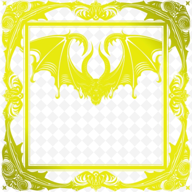 PSD um quadrado amarelo e verde com um padrão da palavra dragão