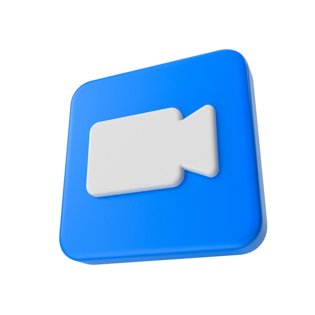 um quadrado azul com um botão branco que diz uma câmera de vídeo