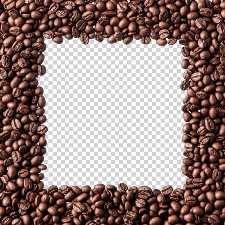PSD um quadro quadrado de grãos de café com um fundo transparente